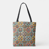 Kleurrijke Blauwe en Rode Tegels Patroon Tote Bag (Achterkant)