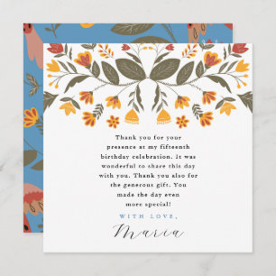 Kleurrijke Blauwe Fiesta 15e Verjaardag Dank u Kaart