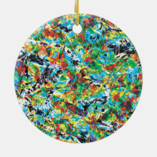 Kleurrijke blauwe groene bloemenpatroon keramisch ornament