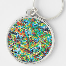 Kleurrijke blauwe groene bloemenpatroon sleutelhanger