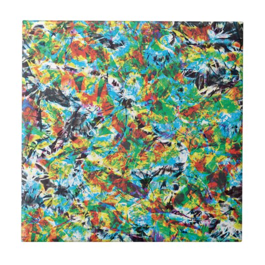 Kleurrijke blauwe groene bloemenpatroon tegeltje (Voorkant)