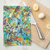 Kleurrijke blauwe groene bloemenpatroon theedoek (Quarter Fold)