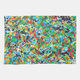 Kleurrijke blauwe groene bloemenpatroon theedoek