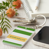 Kleurrijke blauwe groene strepen met aangepaste na sleutelhanger (Voorkant Rechts)