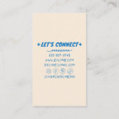 Kleurrijke blauwe handgeschreven getekend retro fu visitekaartje (Achterkant)