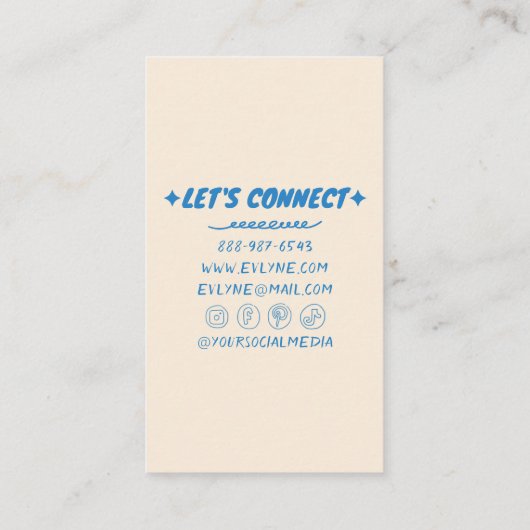 Kleurrijke blauwe handgeschreven getekend retro fu visitekaartje (Achterkant)