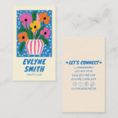 Kleurrijke blauwe handgeschreven getekend retro fu visitekaartje (Voorkant / Achterkant)