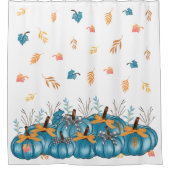 Kleurrijke Blauwe Herfst Pompoenen Wit Douchegordi Douchegordijn (Voorkant)