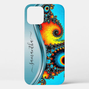 Kleurrijke Blauwe Metalen Handgeschreven Monogram Case-Mate iPhone Case