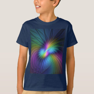 Kleurrijke blauwe moderne abstracte fractale kunst t-shirt