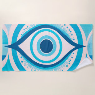 Kleurrijke Blauwe Moderne Strandhanddoek met Boze Strandlaken