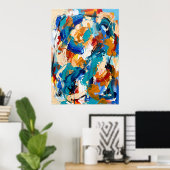 Kleurrijke Blauwe Oranje Abstracte Poster (Thuiskantoor)