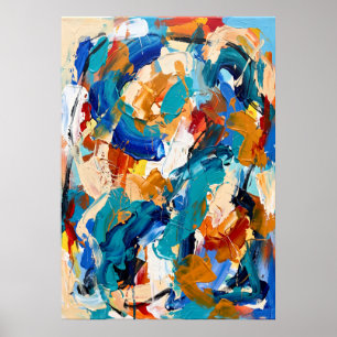 Kleurrijke Blauwe Oranje Abstracte Poster