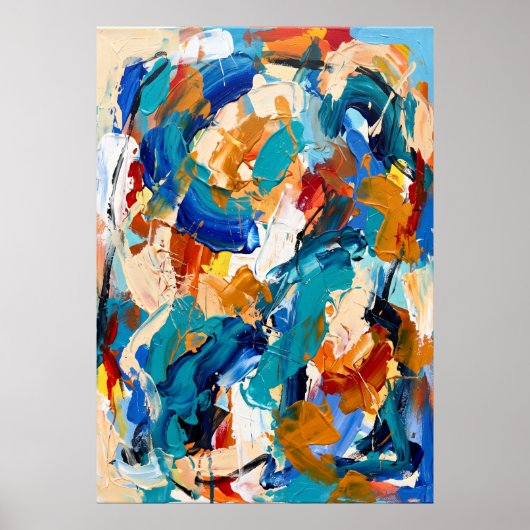 Kleurrijke Blauwe Oranje Abstracte Poster (Voorkant)