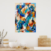 Kleurrijke Blauwe Oranje Abstracte Poster (Keuken)