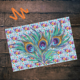 Kleurrijke Blauwe Paarse pauwenveren en bloemen Tissuepapier