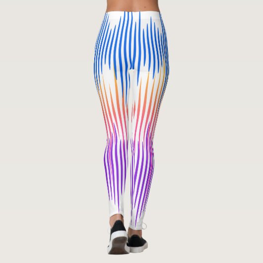 Kleurrijke Blauwe Paarse Witte Abstracte Muziekgol Leggings (Achterkant)