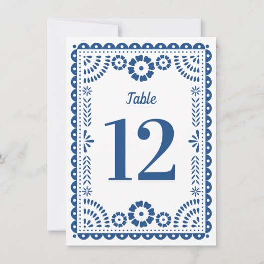 Kleurrijke Blauwe Papel Picado Trouwtafel Nummer Kaart (Achterkant)