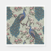 Kleurrijke Blauwe Pauw en Magnolia Sage Green Servet (Voorkant)