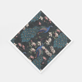 Kleurrijke Blauwe Pauw en Magnolia Zwart Servet (Hoek)