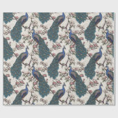 Kleurrijke Blauwe Pauw & Magnolia Ivoor Wildlife Cadeaupapier (Vlak)