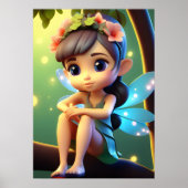 Kleurrijke Blauwe Pixie Elf Kindermuurposter Poster (Voorkant)