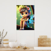 Kleurrijke Blauwe Pixie Fee Kindermuurposter Poster (Keuken)