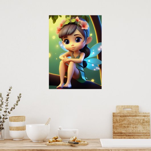 Kleurrijke Blauwe Pixie Fee Kindermuurposter Poster (Keuken)