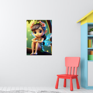 Kleurrijke Blauwe Pixie Fee Kindermuurposter Poster