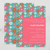 Kleurrijke Blauwe Retro Bloemen Speelse Bat Mitswa Kaart (Voorkant / Achterkant)