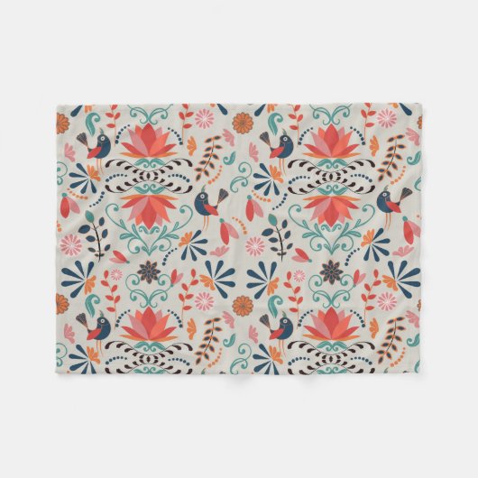 Kleurrijke blauwe rode bloem fleece deken (Voorkant (Horizontaal))