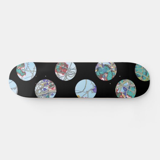 Kleurrijke blauwe rode cirkels op zwart skateboard (Horizontaal)