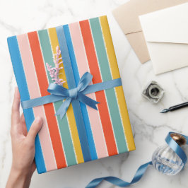 Kleurrijke blauwe rode roze vrolijke strepen cadeaupapier