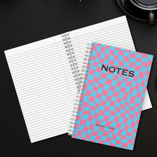 Kleurrijke Blauwe Roze Golvende Controle Monogram  Notitieboek