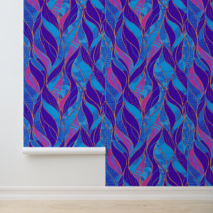 Kleurrijke Blauwe Roze Paarse Blad Decoratie Behang