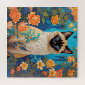 Kleurrijke Blauwe Siamese Kat Botanische Tuin Legpuzzel (Horizontaal)