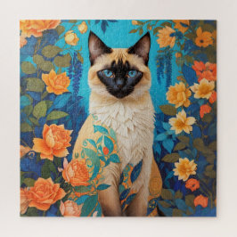 Kleurrijke Blauwe Siamese Kat Botanische Tuin Legpuzzel
