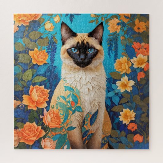 Kleurrijke Blauwe Siamese Kat Botanische Tuin Legpuzzel (Verticaal)