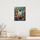 Kleurrijke Blauwe Siamese Kat Botanische Tuin Poster (Keuken)