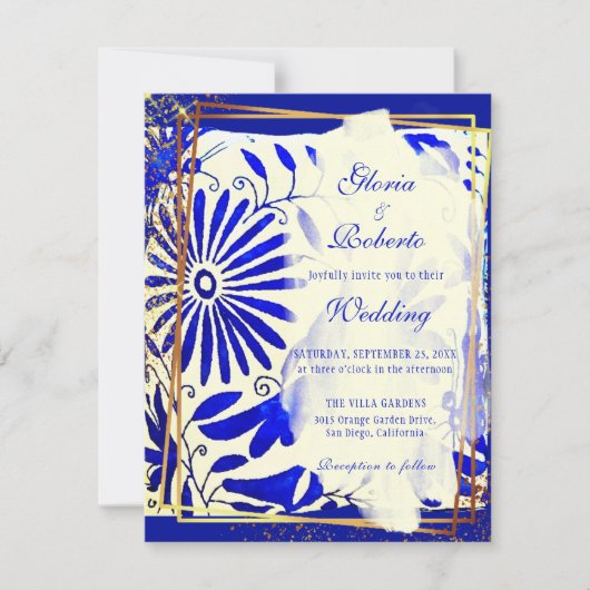 Kleurrijke Blauwe Talavera Mexicaanse bruiloft Kaart (Voorkant)