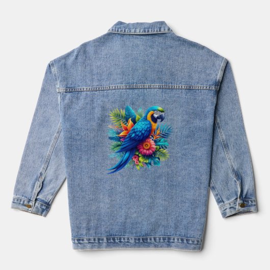 Kleurrijke, blauwe tropische ara denim jacket (Achterkant)