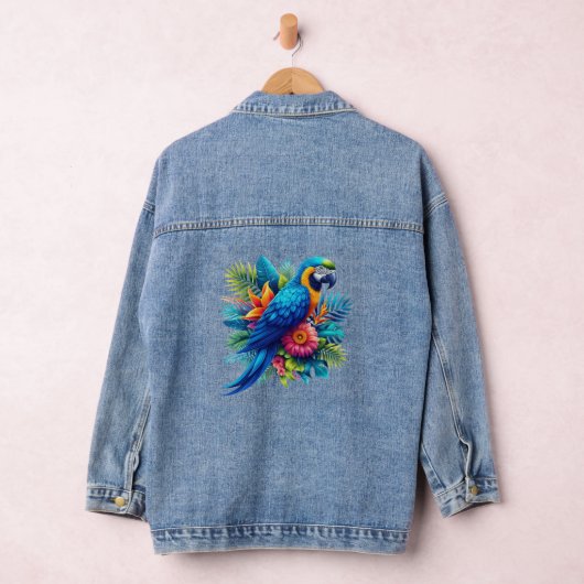 Kleurrijke, blauwe tropische ara denim jacket (Hangar)
