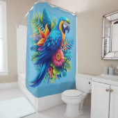 Kleurrijke, blauwe tropische ara douchegordijn (In situ)