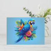Kleurrijke, blauwe tropische ara feestdagenkaart (Staand voorkant)