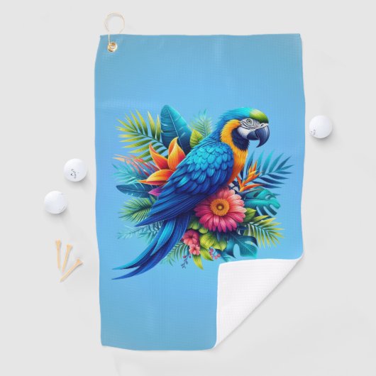 Kleurrijke, blauwe tropische ara golfhanddoek (Insitu)