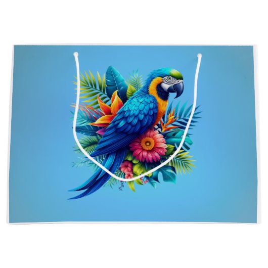 Kleurrijke, blauwe tropische ara groot cadeauzakje (Voorkant)