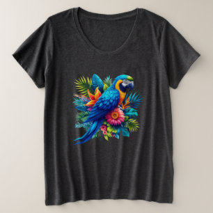 Kleurrijke, blauwe tropische ara grote maat t-shirt
