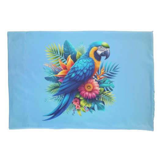 Kleurrijke, blauwe tropische ara kussensloop (Voorkant)
