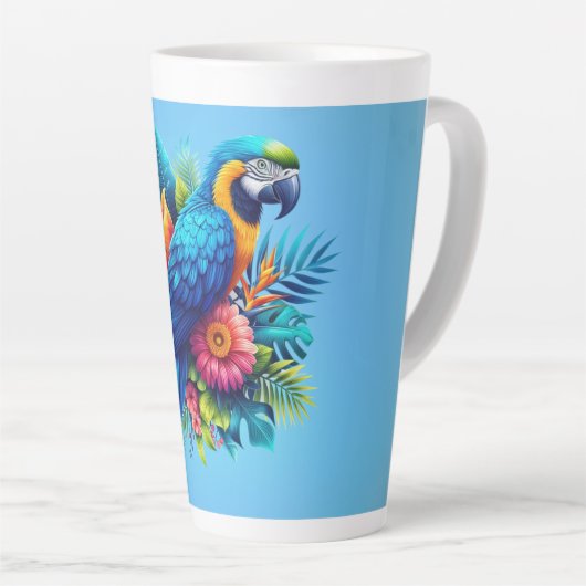 Kleurrijke, blauwe tropische ara latte mok (Rechterhoek)