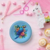 Kleurrijke, blauwe tropische ara papieren kommen (Feest)